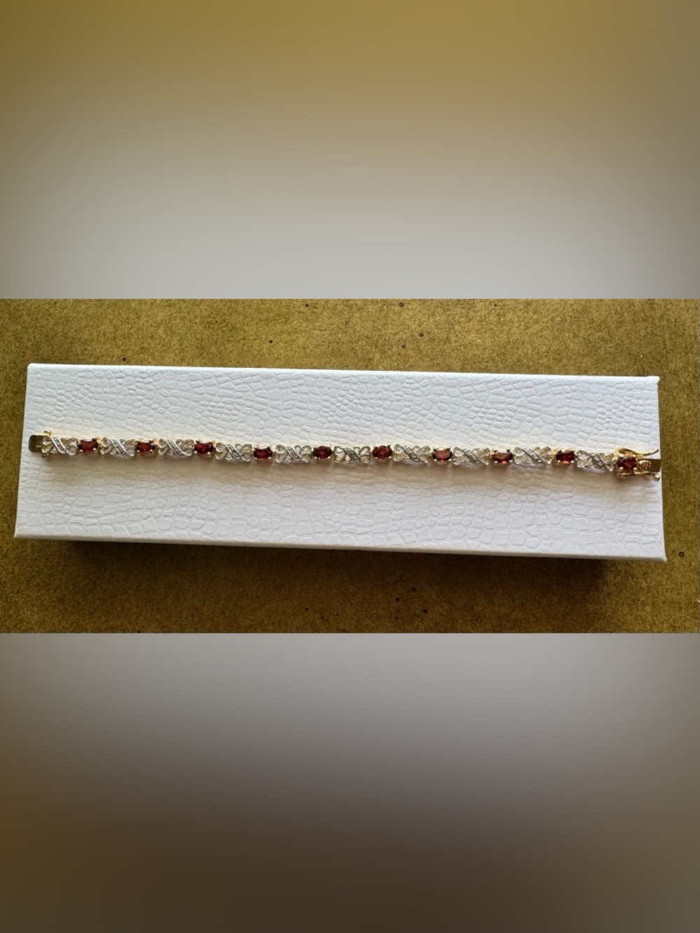 Oval Shaped Garnet Bracelet in Sterling Silver with Gold Overlay - NWOT